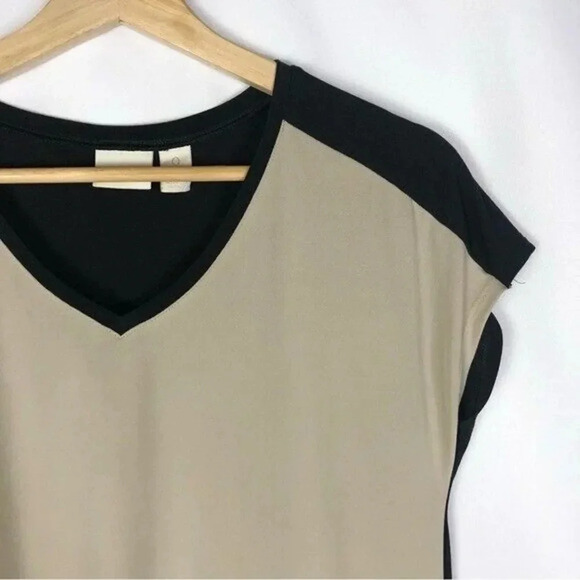 Chico's Knit Kit Tan & Black Colorblock Short Sleeve Blouse S - Picture 4 of 5